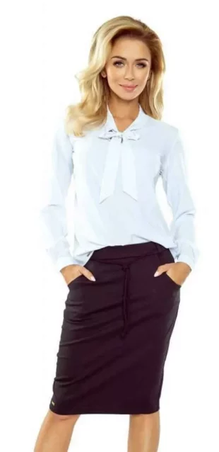 Елегантна дамска блуза с вратовръзка на врата в бяло