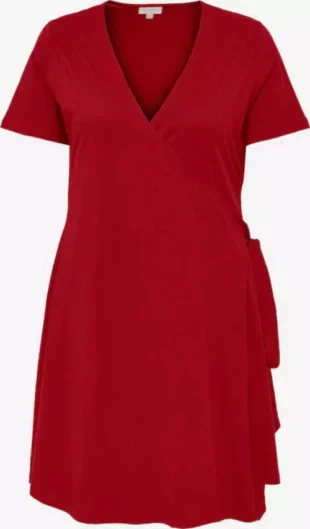 Червена памучна рокля с връзки на талията