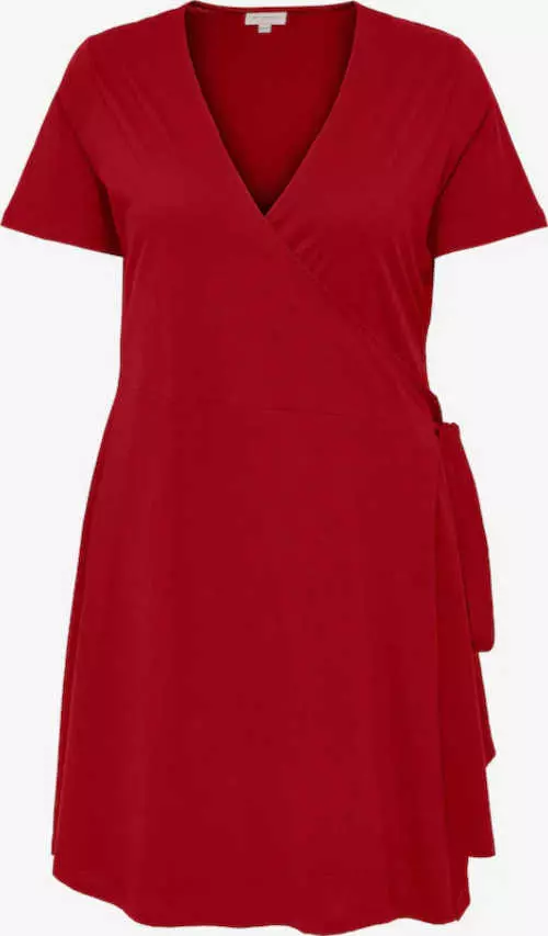 Червена памучна рокля с връзки на талията