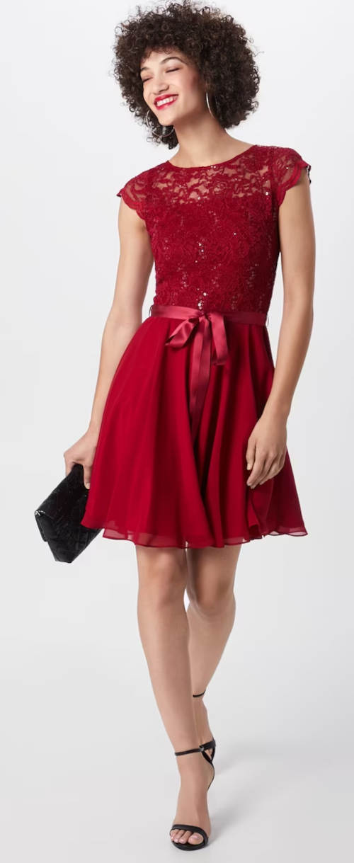 Рубиненочервена къса бална рокля с дантела