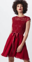 Рубиненочервена официална дантелена булчинска рокля за шаферки