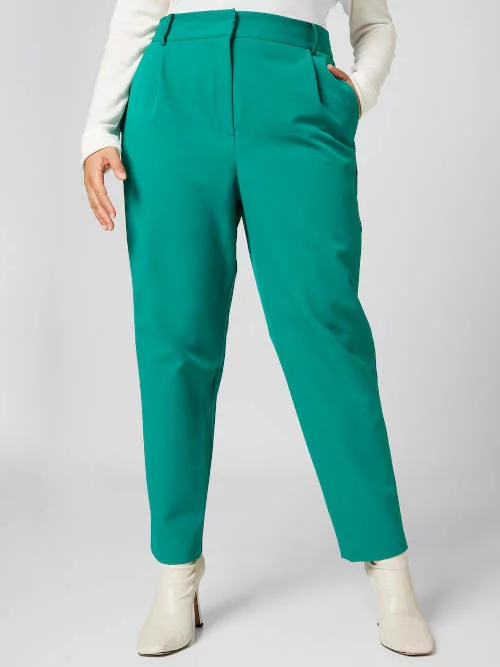 Дамски плътни зелени класически панталони с удобна кройка