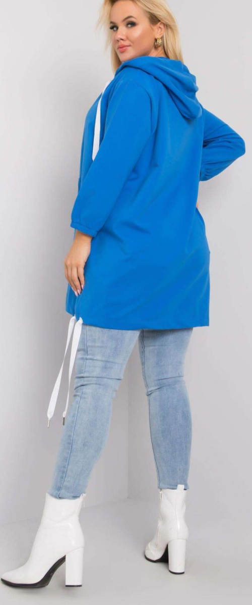 Блуза с качулка за плюс размер синя с качулка