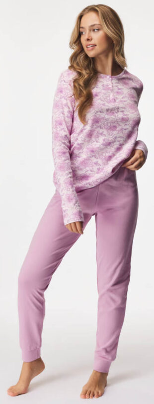 Розови жени зимни памучни пижами за плюс размер
